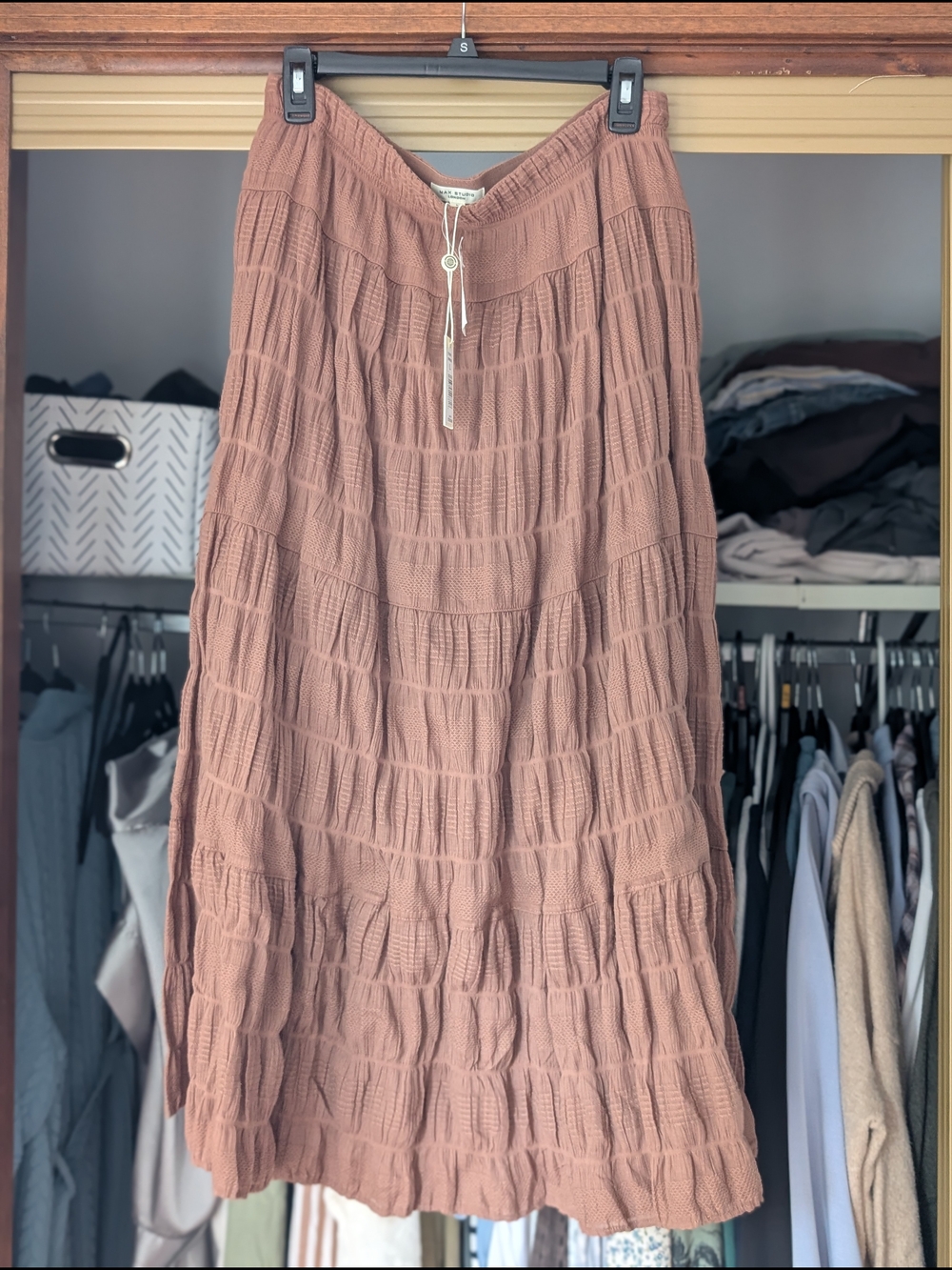 Max Studio Lightweight Brown Tiered Maxi Skirt